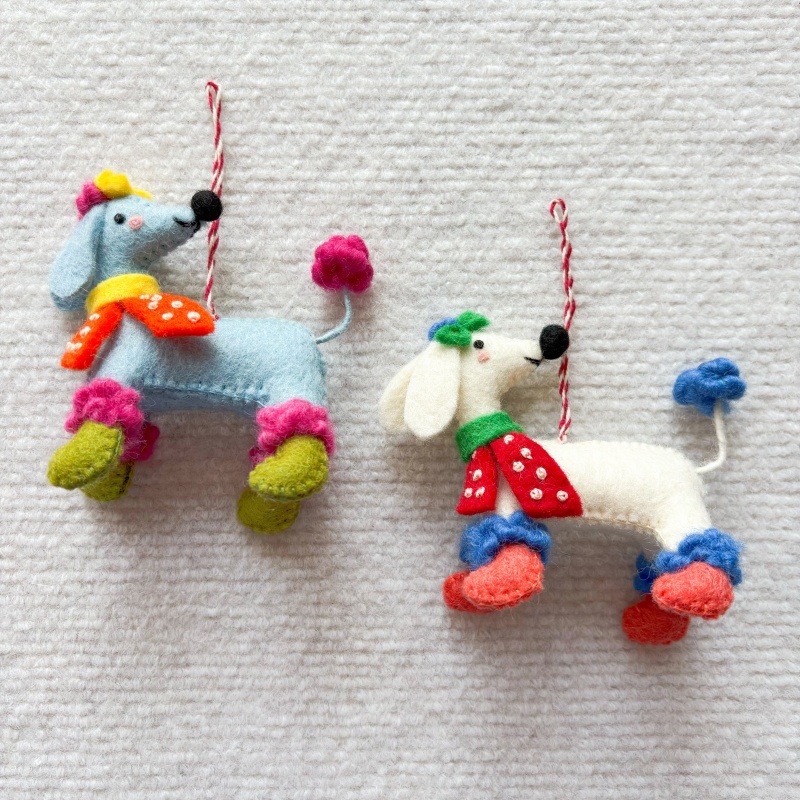 Handmade Colorful Wool Felt Poodle Charms Keychains | Dopamine-Inspired Poodle Bag Charms in Bright Contrasting Colors