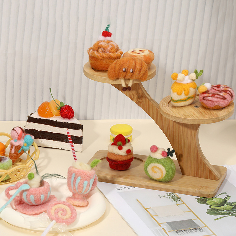 Handmade Wool Felt Afternoon Tea Desserts DIY Needle Felting Kit Set of 13 | Realistic Cakes Pastries Cookies & Drinks Craft Supplies